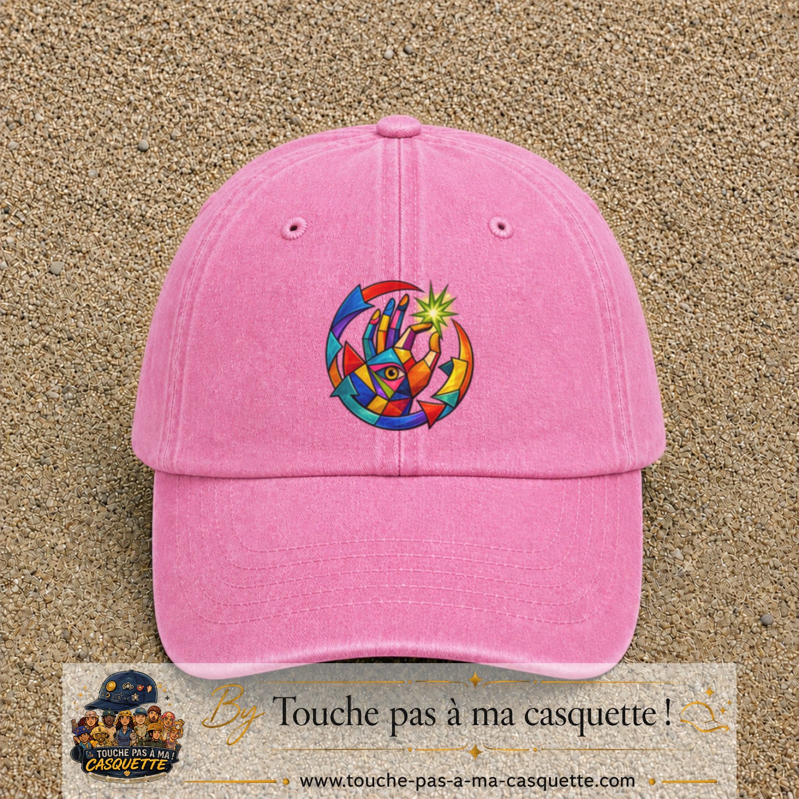 Image principale casquette Rose délavé avec motif Main créative 7 cm