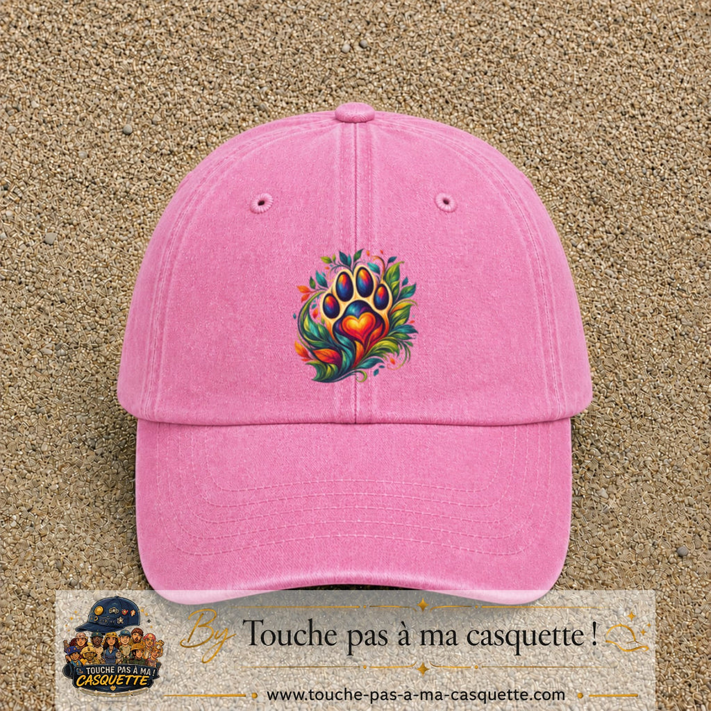 Casquette Rose délavé motif Patte cœur animal logo 7 cm