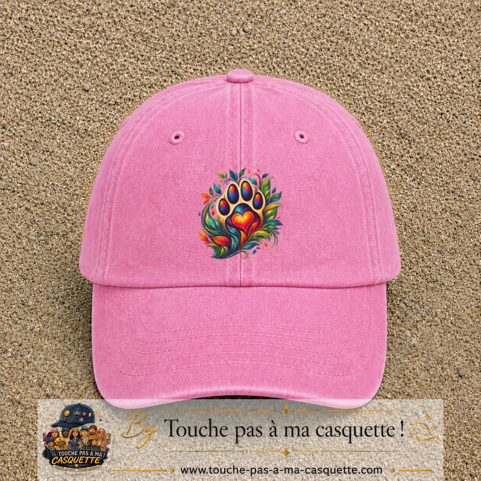Casquette Rose délavé motif Patte cœur animal logo 7 cm