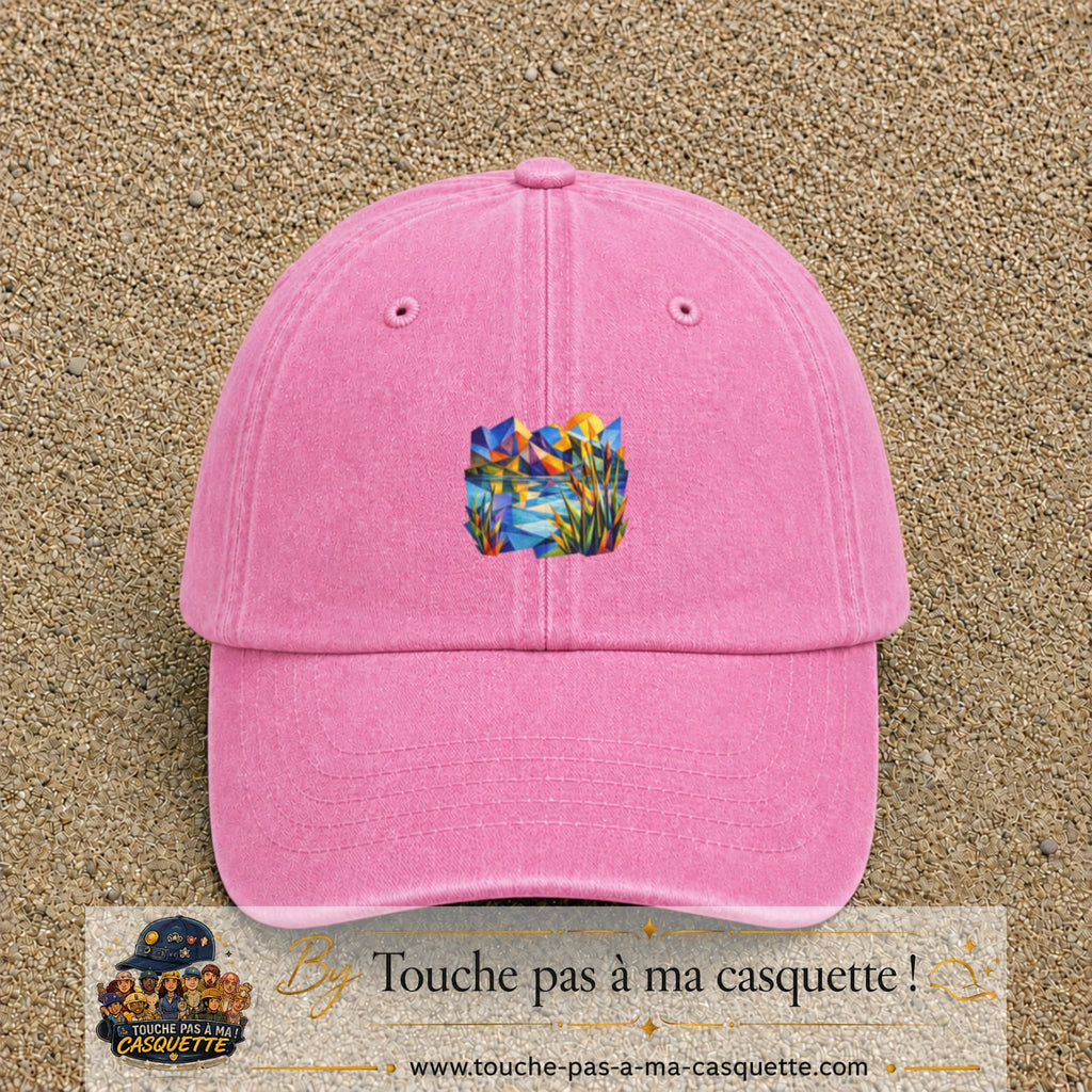 Casquette Rose délavé motif Paysage tropical géométrique logo 5 cm