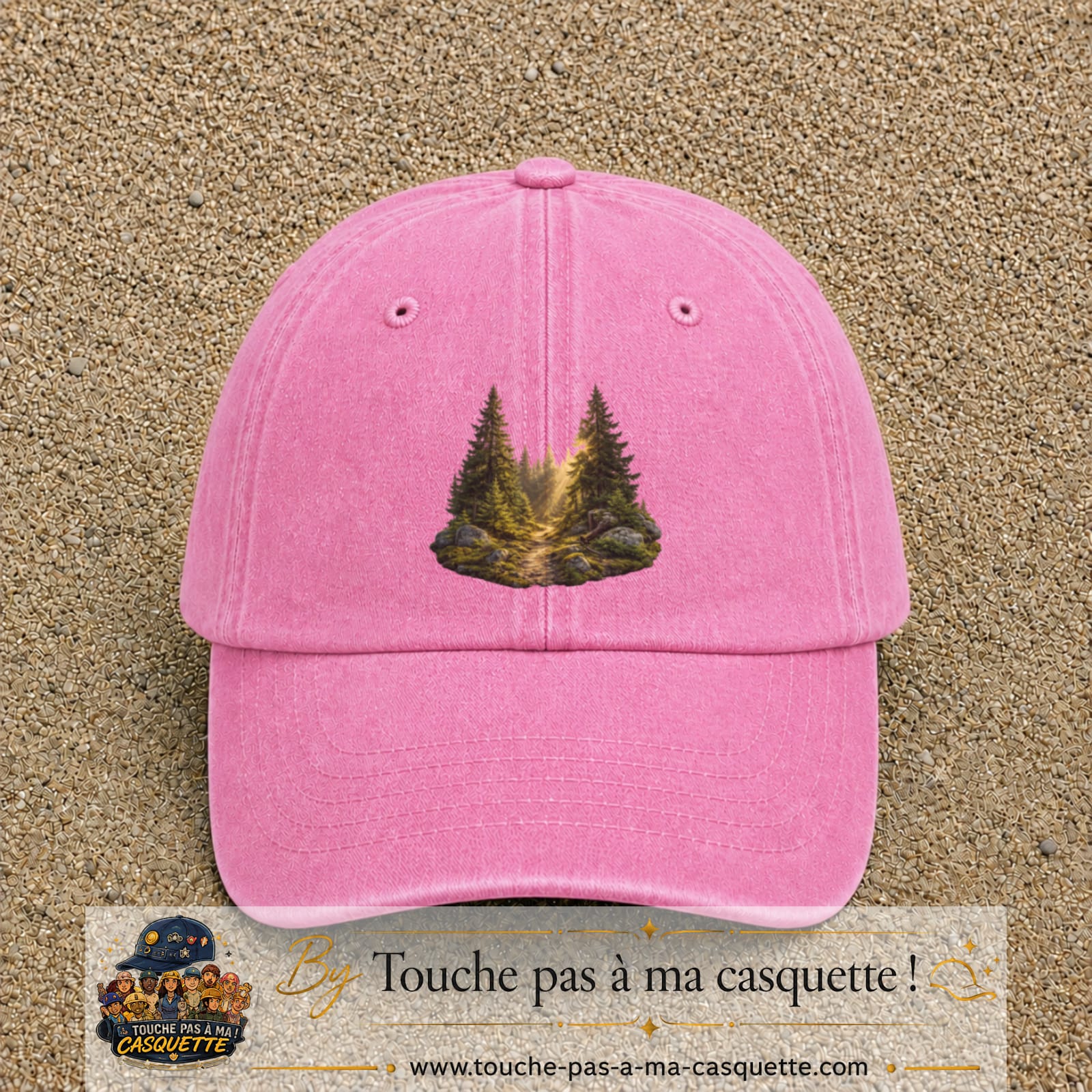 Casquette Rose délavé motif Forêt de sapins logo 7 cm