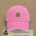Casquette Rose délavé motif Trèfle porte-bonheur logo 7 cm