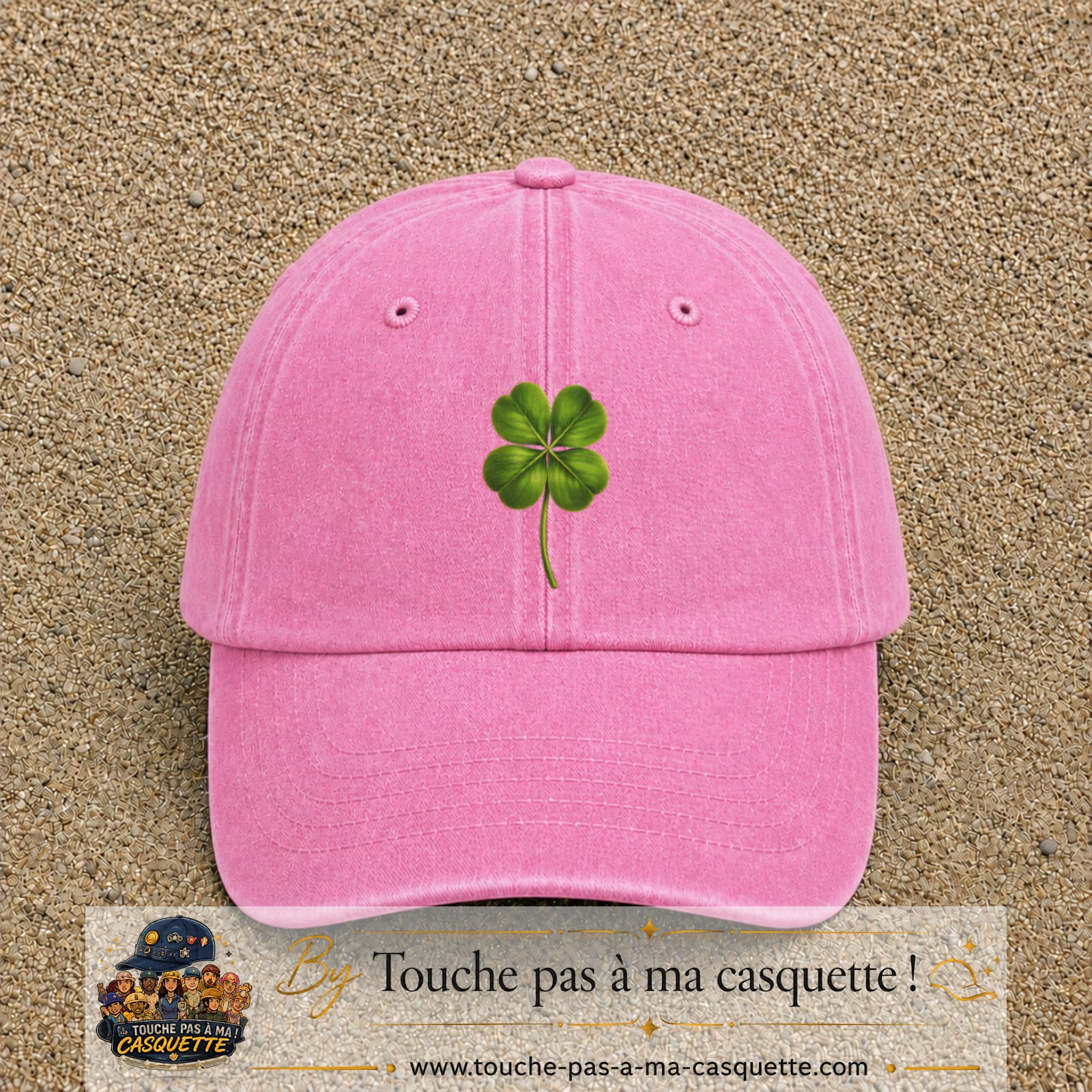Casquette Rose délavé motif Trèfle porte-bonheur logo 7 cm