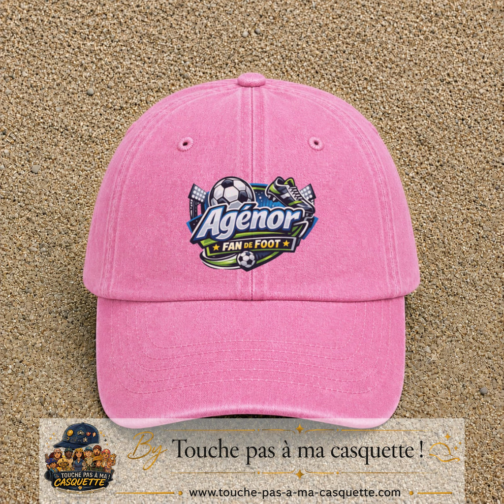 Casquette Rose délavé avec motif Agénor fan de foot en 7 cm – vue principale