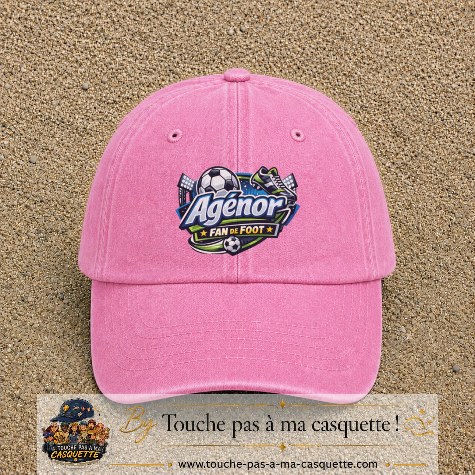 Casquette Rose délavé avec motif Agénor fan de foot en 7 cm – vue principale