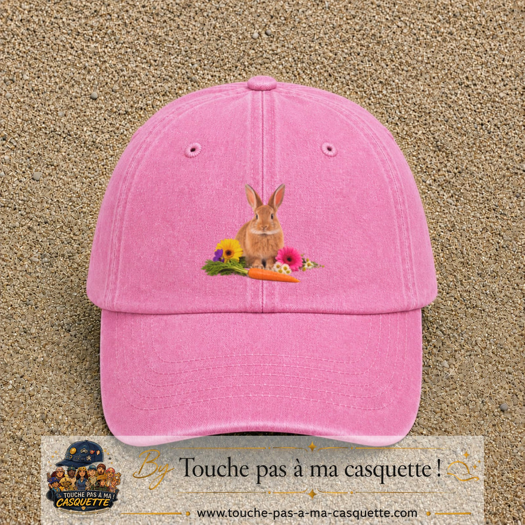 Image principale casquette Rose délavé avec motif Lapin fleuri 7 cm