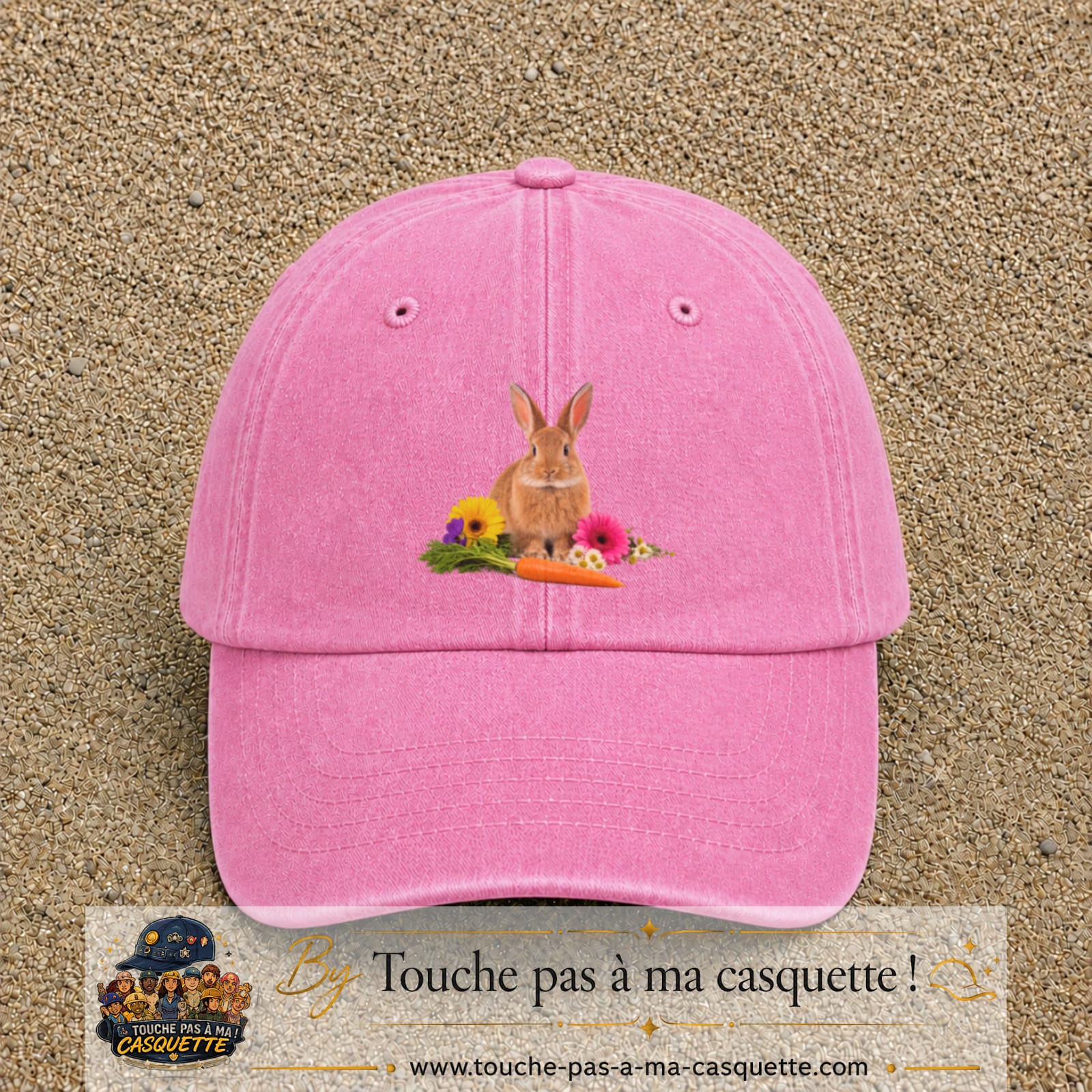 Image principale casquette Rose délavé avec motif Lapin fleuri 7 cm