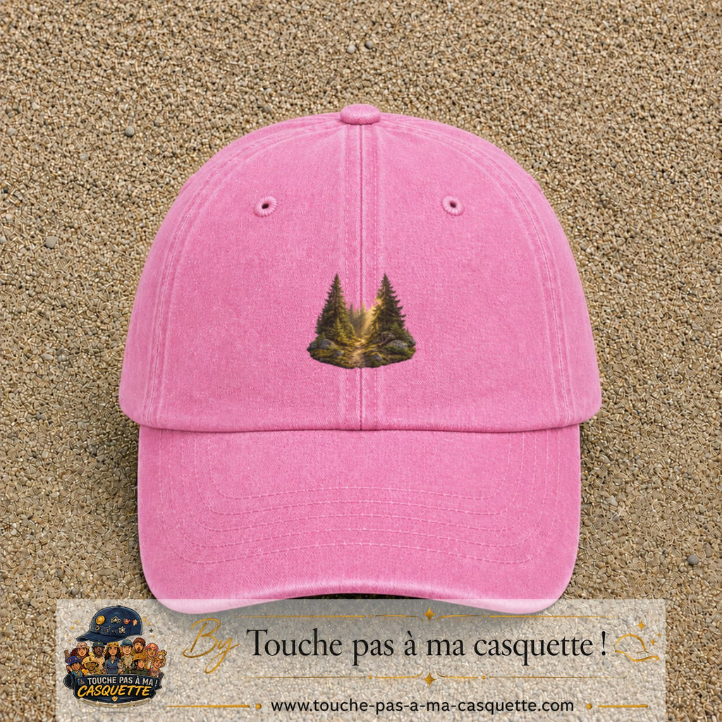 Casquette Rose délavé motif Forêt de sapins logo 5 cm