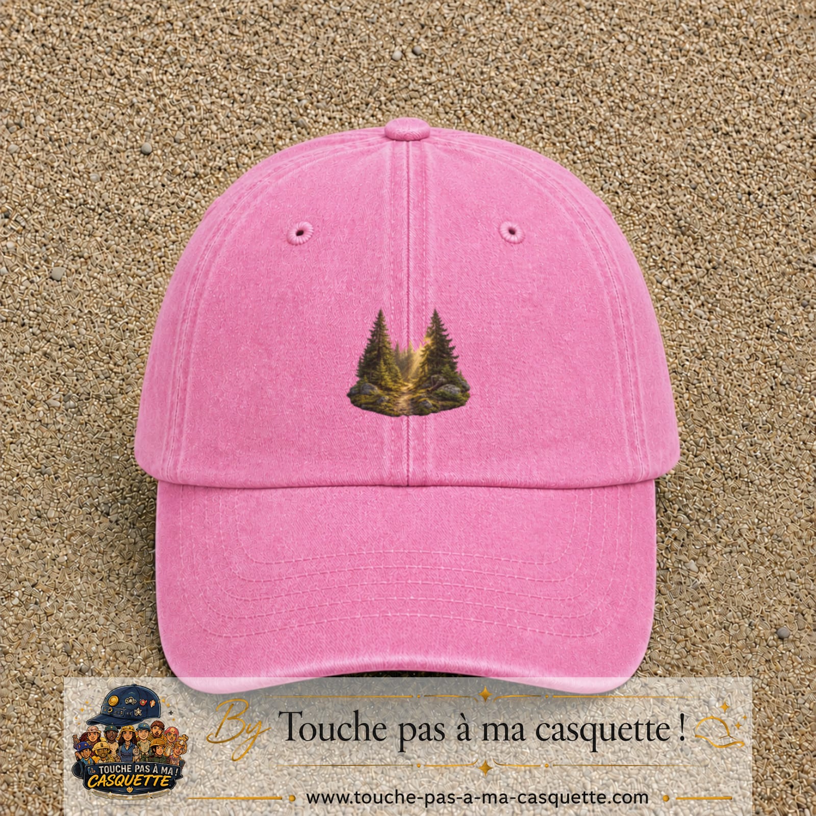 Casquette Rose délavé motif Forêt de sapins logo 5 cm