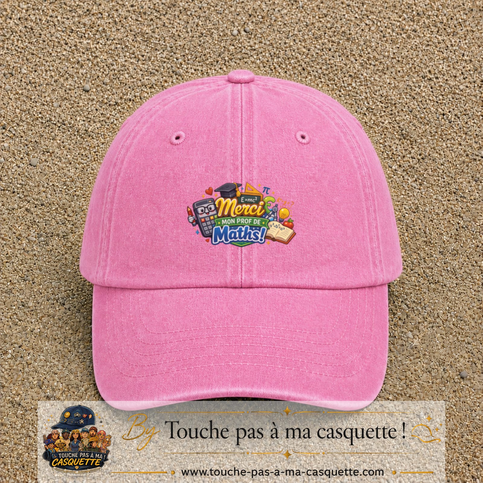 Casquette Rose délavé avec motif Merci mon prof de maths en 5 cm – vue principale
