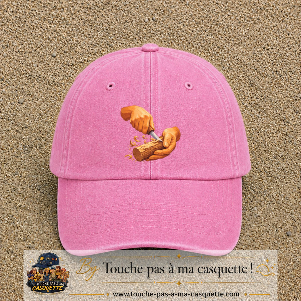 Casquette Rose délavé motif Travail du bois logo 7 cm