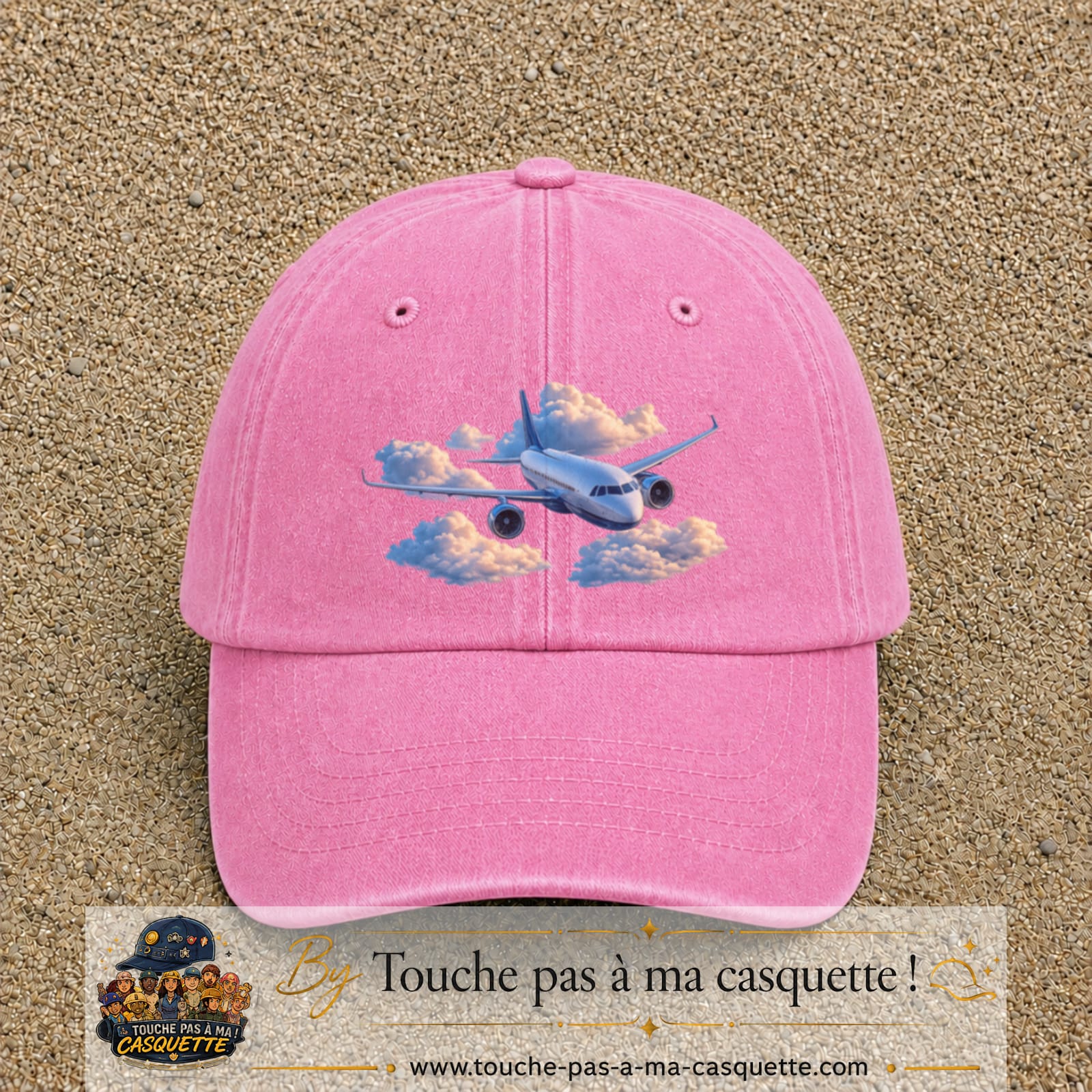 Image principale casquette Rose délavé avec motif Avion dans les nuages 7 cm