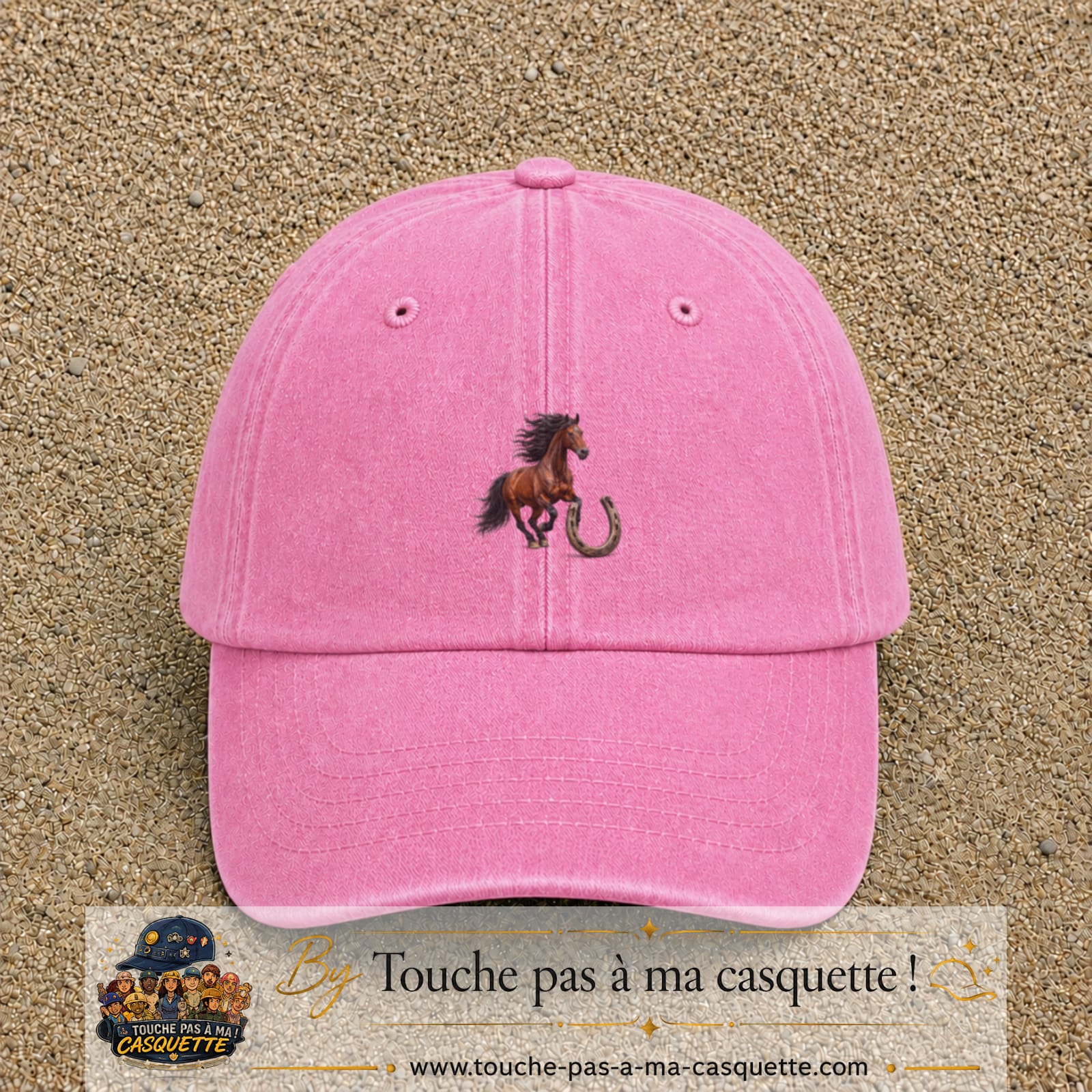 Image principale casquette Rose délavé avec motif Cheval et fer porte-bonheur 5 cm