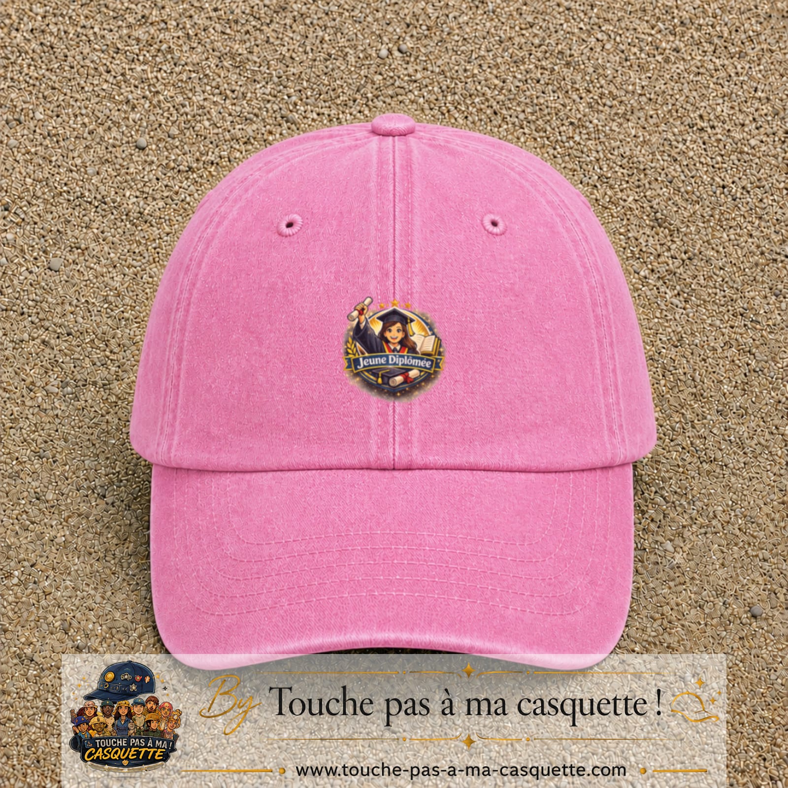 Casquette Rose délavé avec motif Jeune Diplômée en 5 cm – vue principale