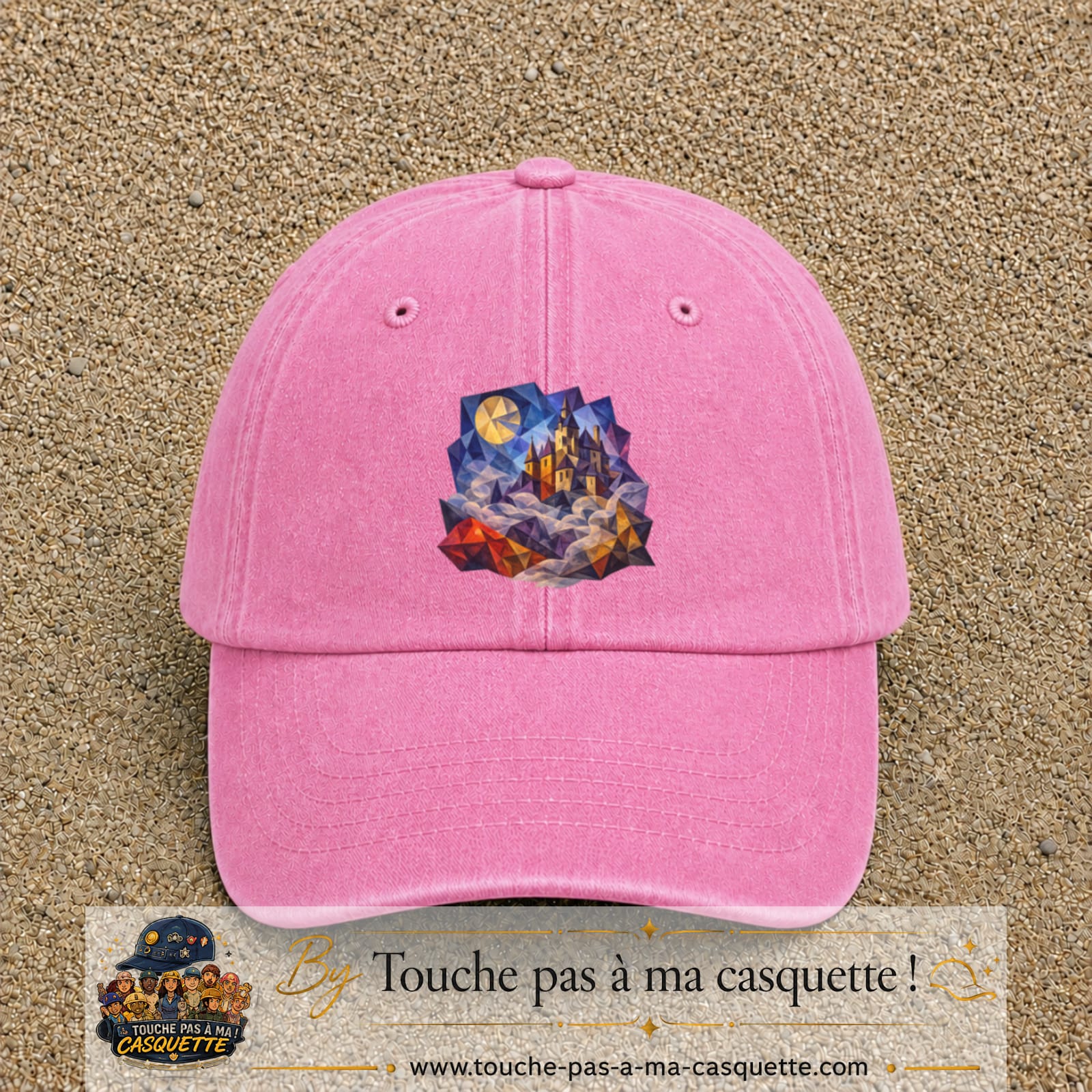 Casquette Rose délavé motif Château médiéval logo 7 cm