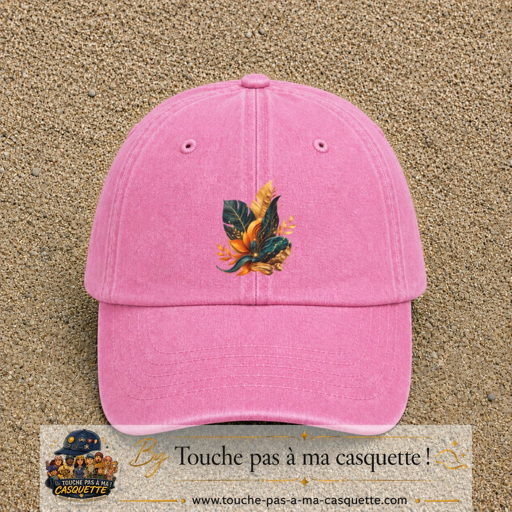 Image principale casquette Rose délavé avec motif Feuillage tropical doré 7 cm