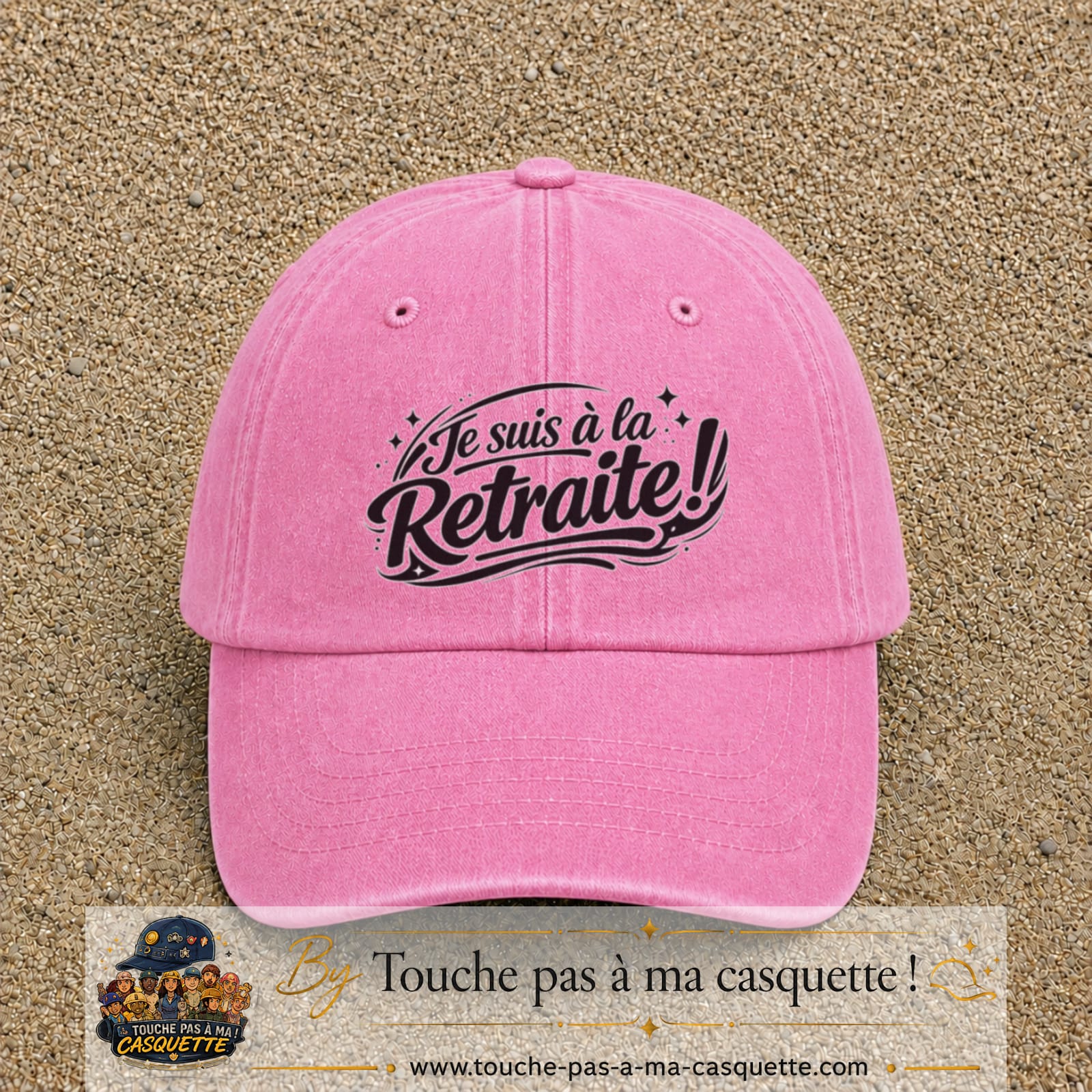 Casquette Rose délavé avec motif Je suis à la retraite en 7 cm – vue principale