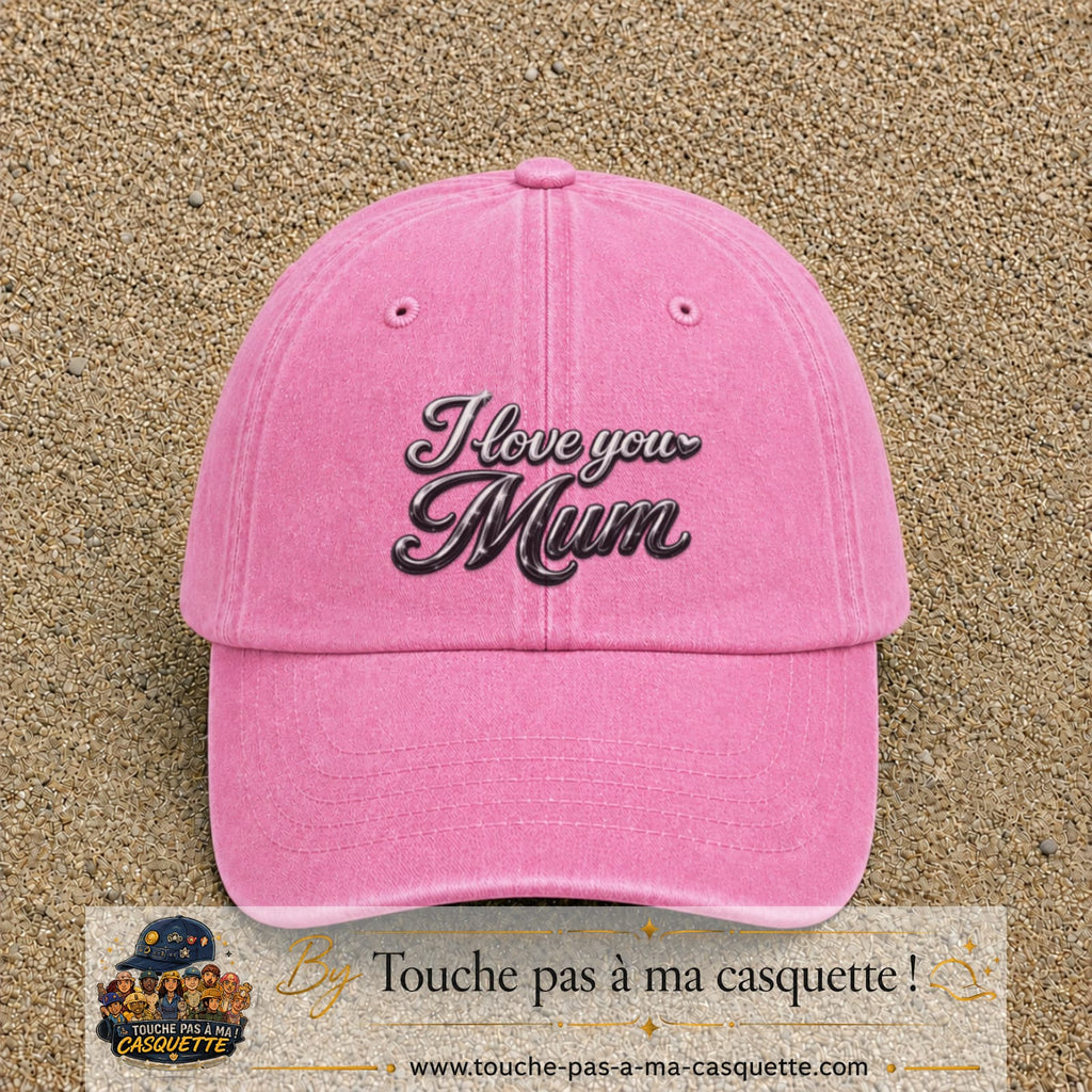 Casquette Rose délavé avec motif I Love You Mum en 7 cm – vue principale