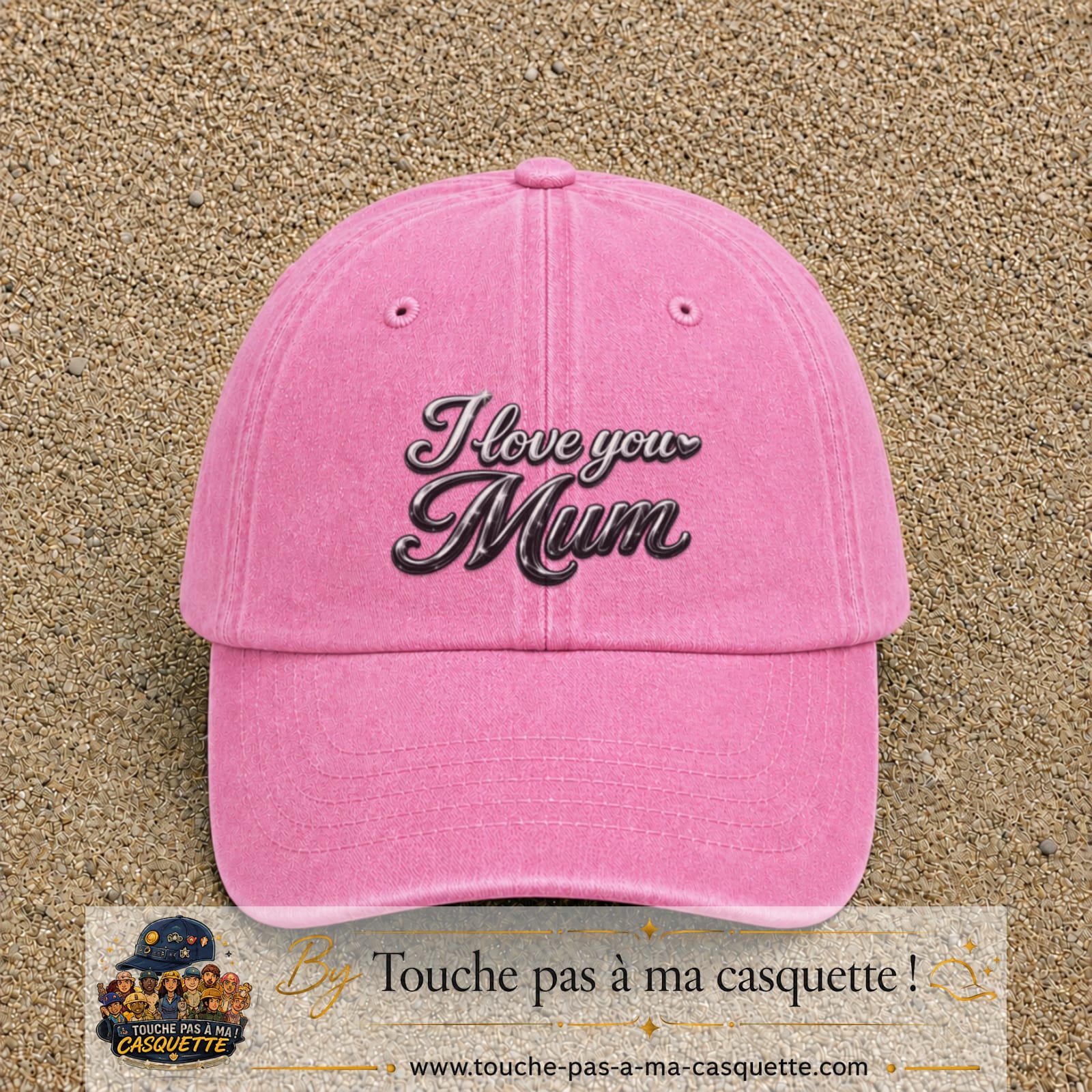 Casquette Rose délavé avec motif I Love You Mum en 7 cm – vue principale