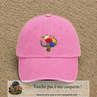 Casquette Rose délavé avec motif Bouquet de roses multicolores en 7 cm – vue principale