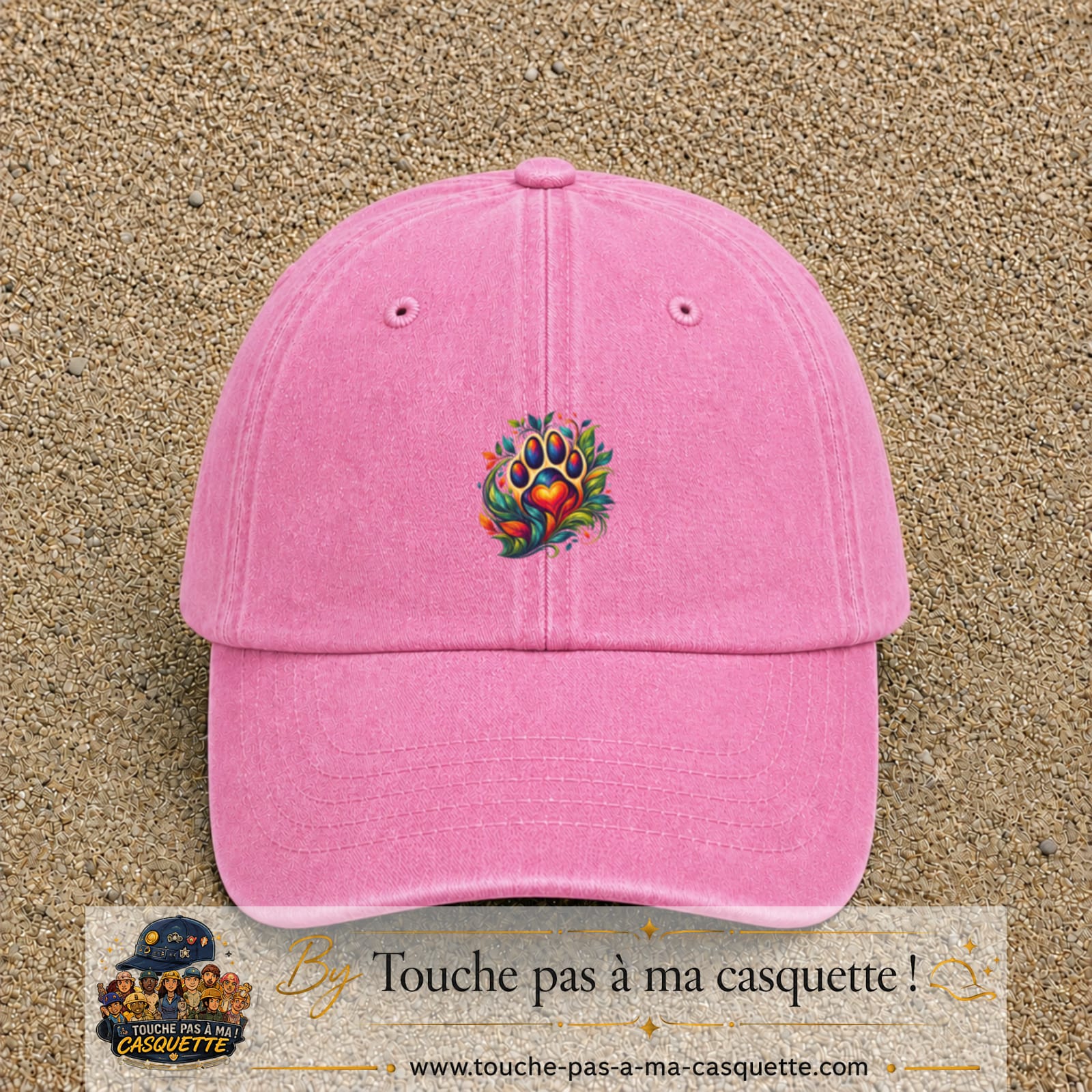Casquette Rose délavé motif Patte cœur animal logo 5 cm