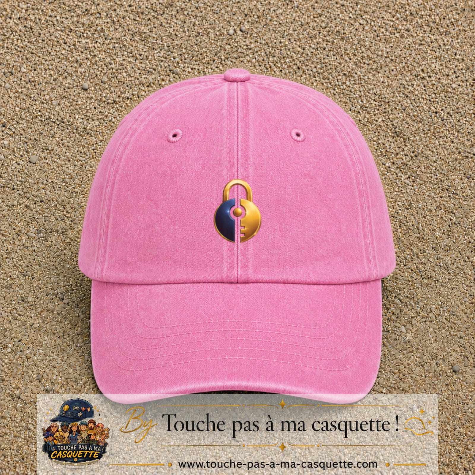 Image principale casquette Rose délavé avec motif Cadenas doré 5 cm