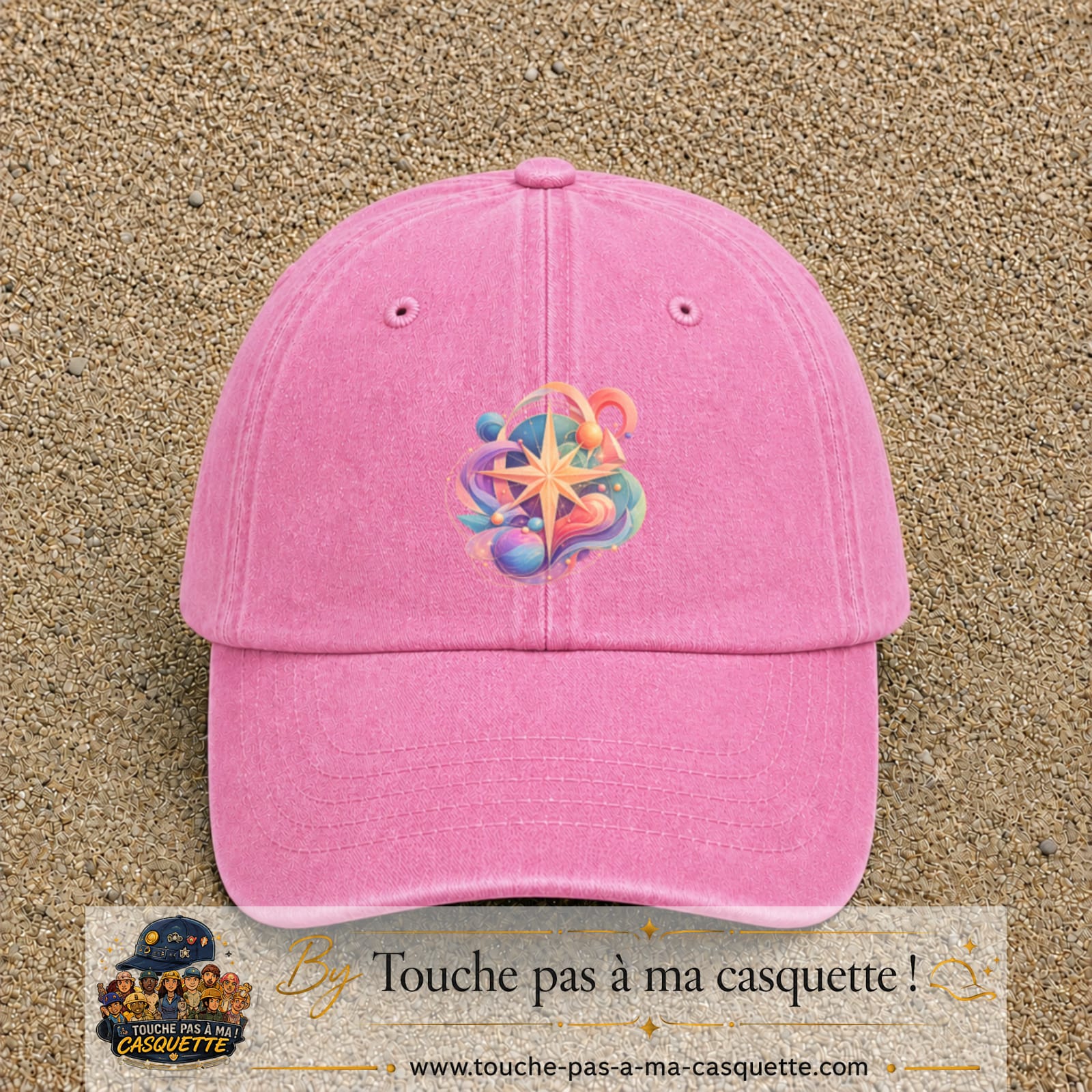 Image principale casquette Rose délavé avec motif Boussole cosmique 7 cm