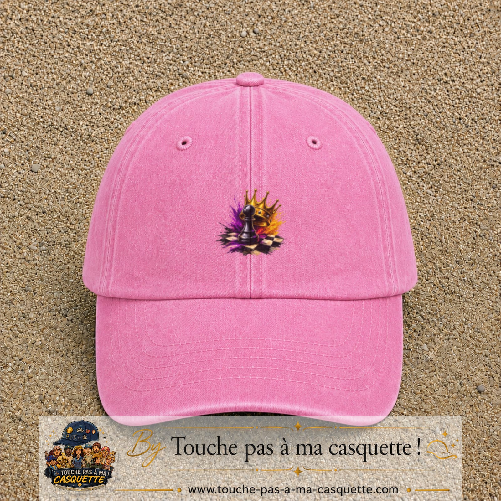 Image principale casquette Rose délavé avec motif Échecs couronnés 5 cm