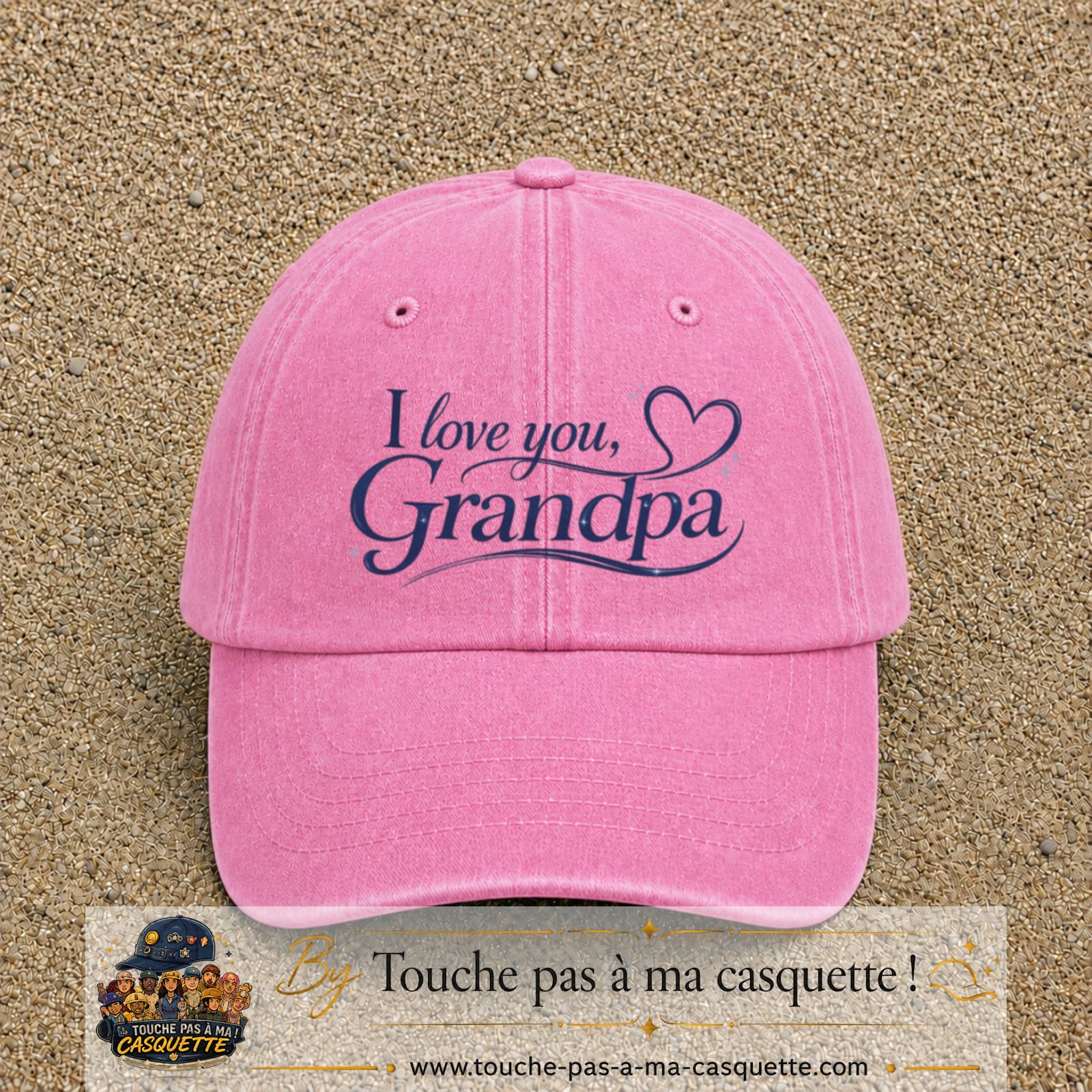 Casquette Rose délavé avec motif I Love You Grandpa en 7 cm – vue principale
