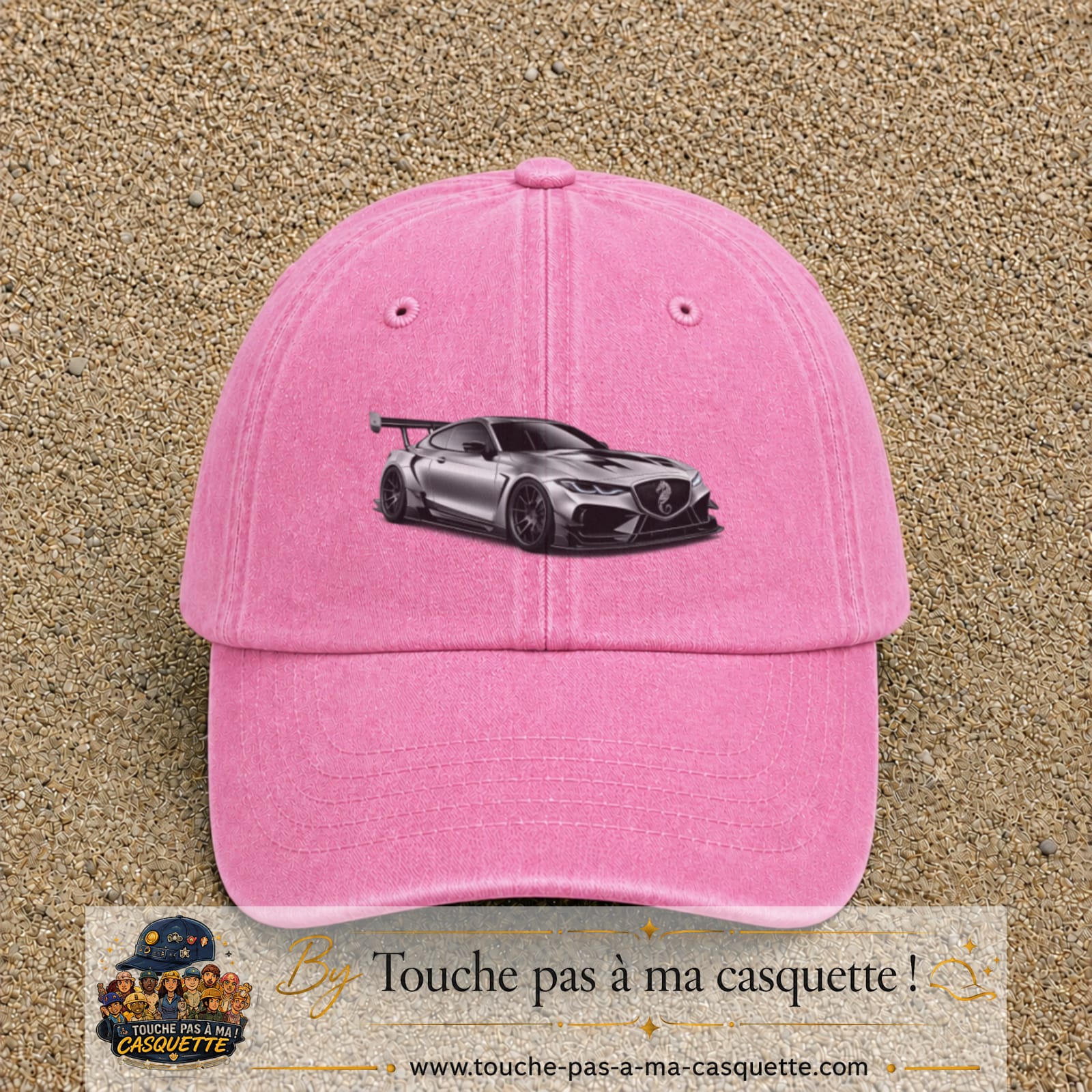 Casquette Rose délavé avec motif Voiture sportive en 5 cm – vue principale
