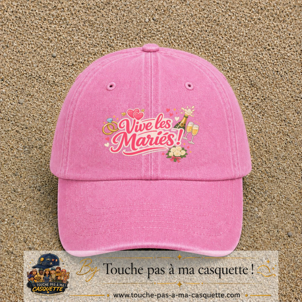 Casquette Rose délavé avec motif Vive les Mariés en 7 cm – vue principale