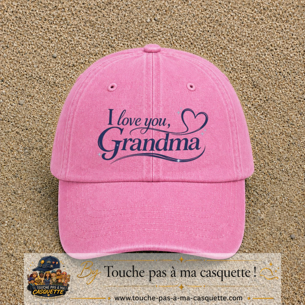 Casquette Rose délavé avec motif I Love You Grandma en 7 cm – vue principale