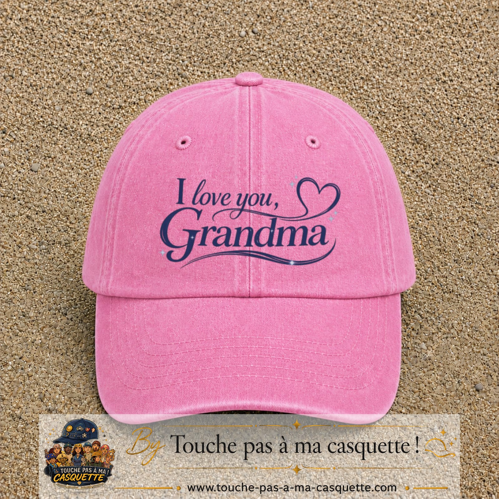 Casquette Rose délavé avec motif I Love You Grandma en 7 cm – vue principale