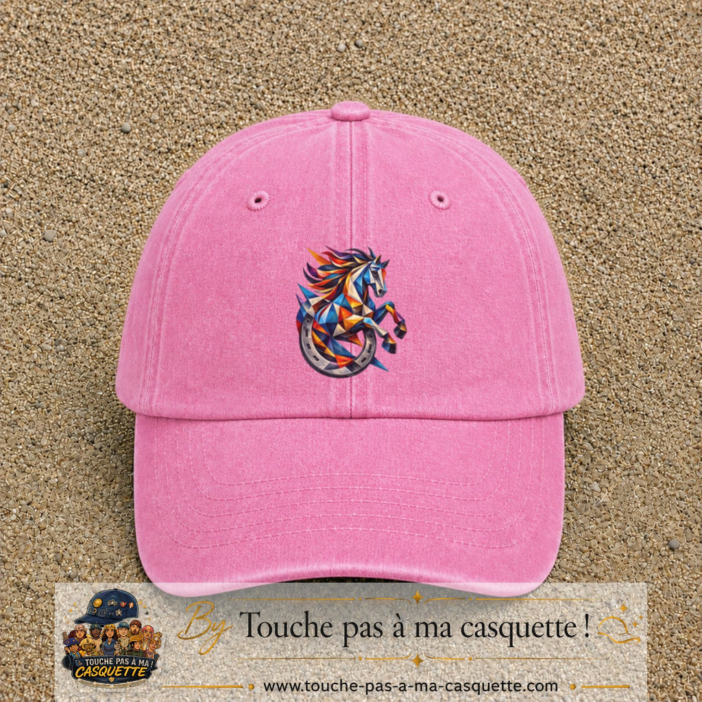 Casquette Rose délavé motif Cheval géométrique logo 7 cm