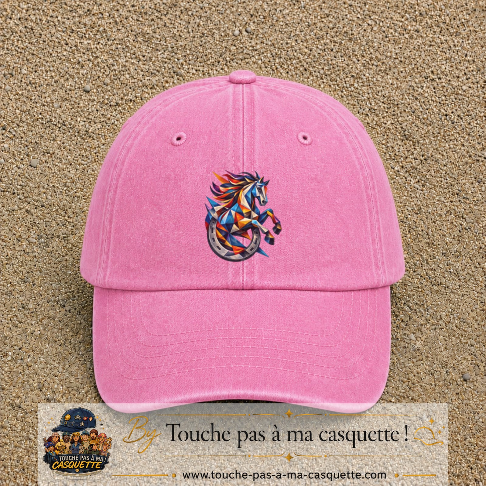 Casquette Rose délavé motif Cheval géométrique logo 7 cm