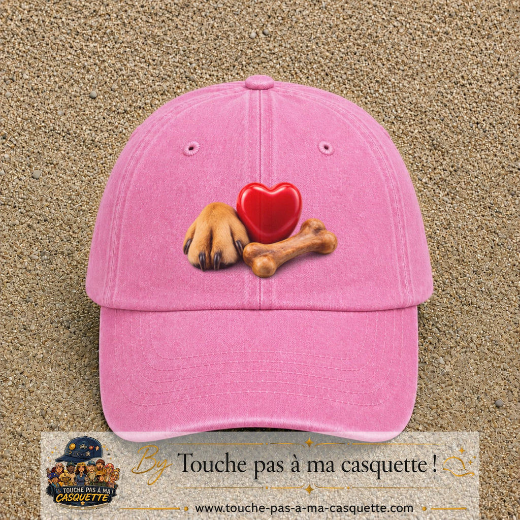 Casquette Rose délavé motif Patte de chien et cœur logo 7 cm