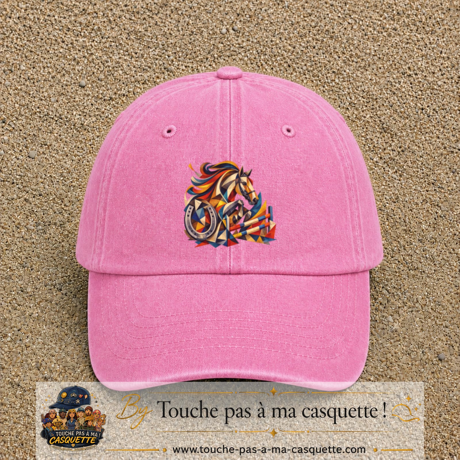 Image principale casquette Rose délavé avec motif Cheval de concours 7 cm
