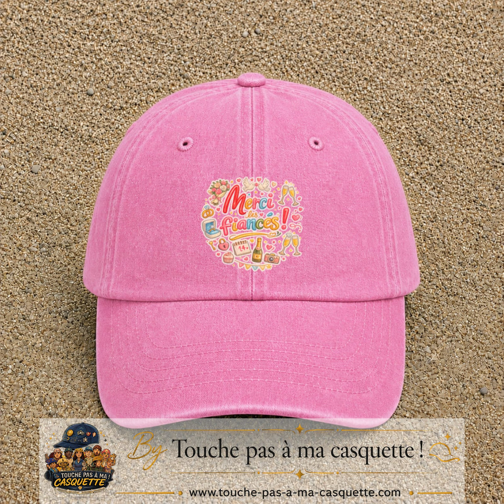 Casquette Rose délavé avec motif Merci les Fiancés en 7 cm – vue principale