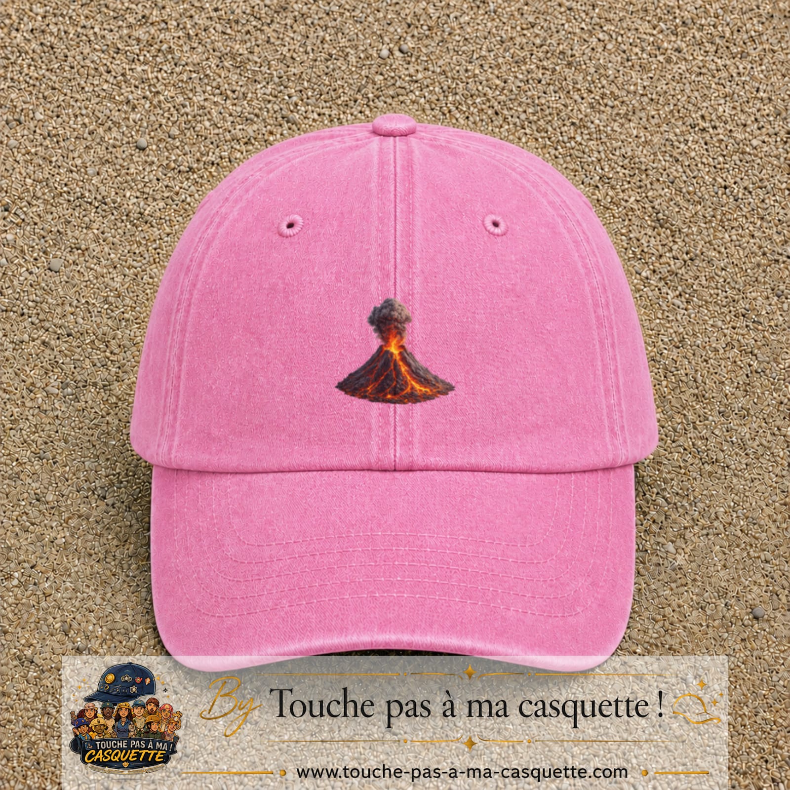 Image principale casquette Rose délavé avec motif Volcan en éruption 5 cm
