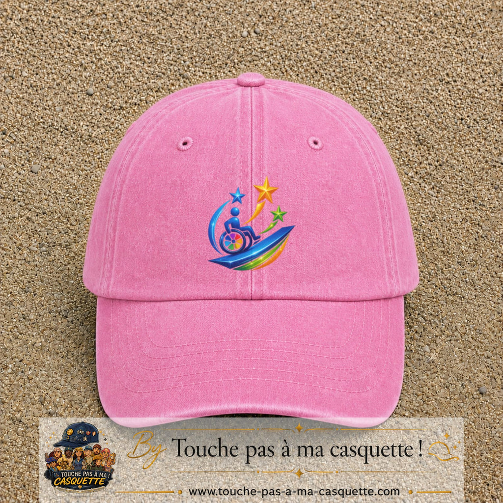 Image principale casquette Rose délavé avec motif Accessibilité étoilée 7 cm