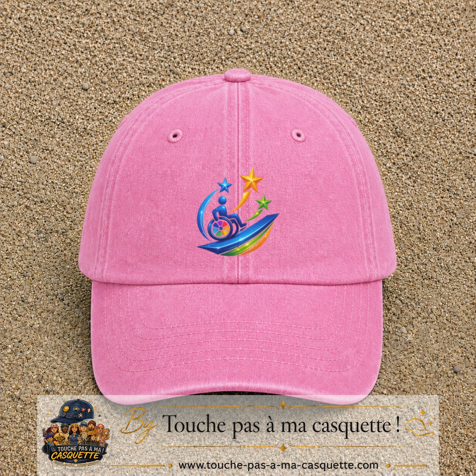 Image principale casquette Rose délavé avec motif Accessibilité étoilée 7 cm