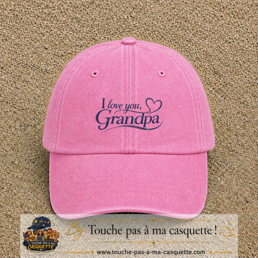Casquette Rose délavé avec motif I Love You Grandpa en 5 cm – vue principale