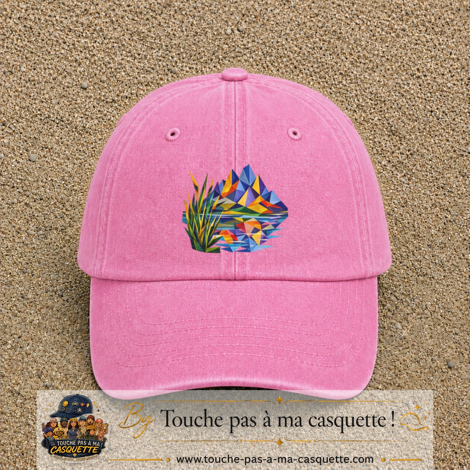 Image principale casquette Rose délavé avec motif Lac de montagne 7 cm