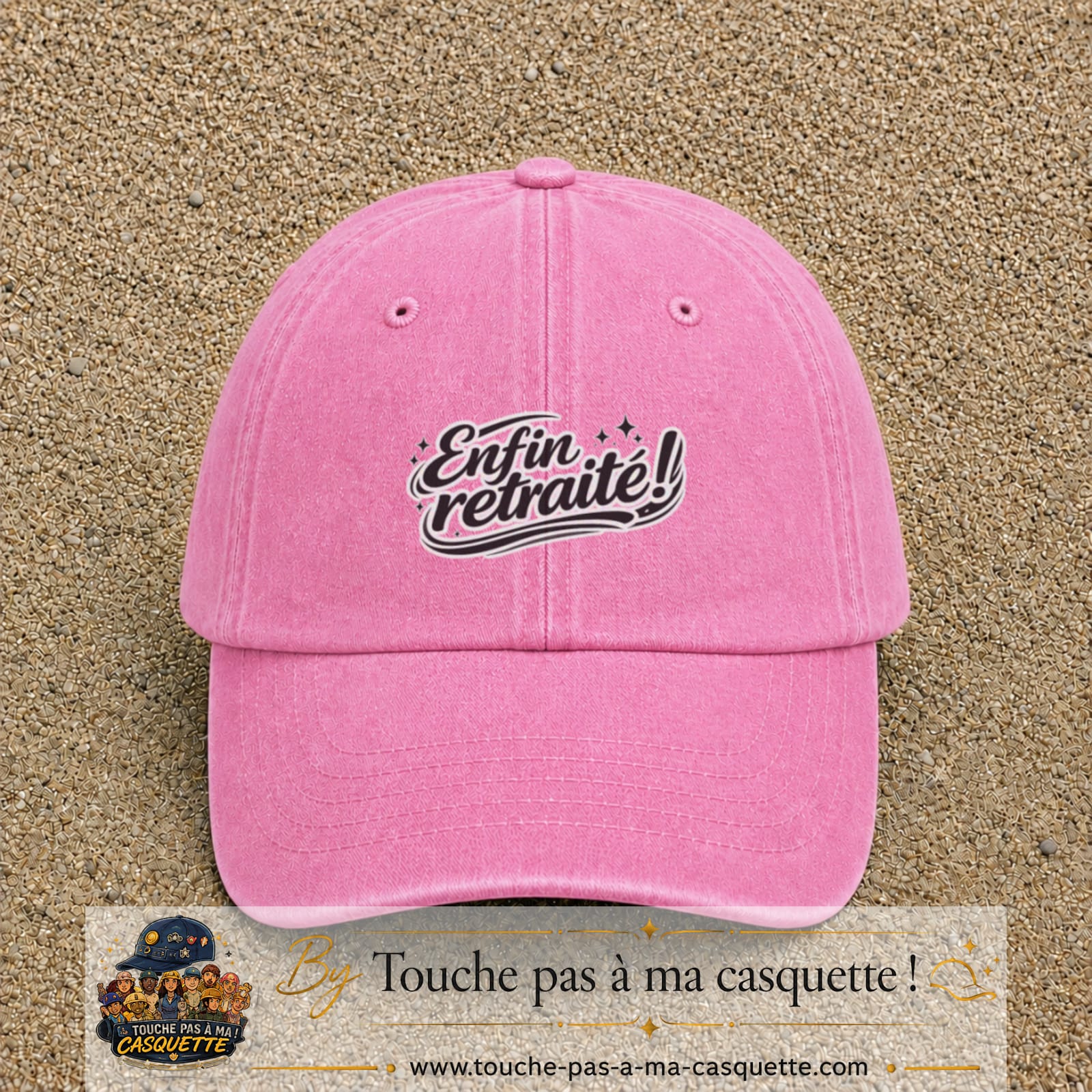 Casquette Rose délavé avec motif Enfin retraité en 5 cm – vue principale