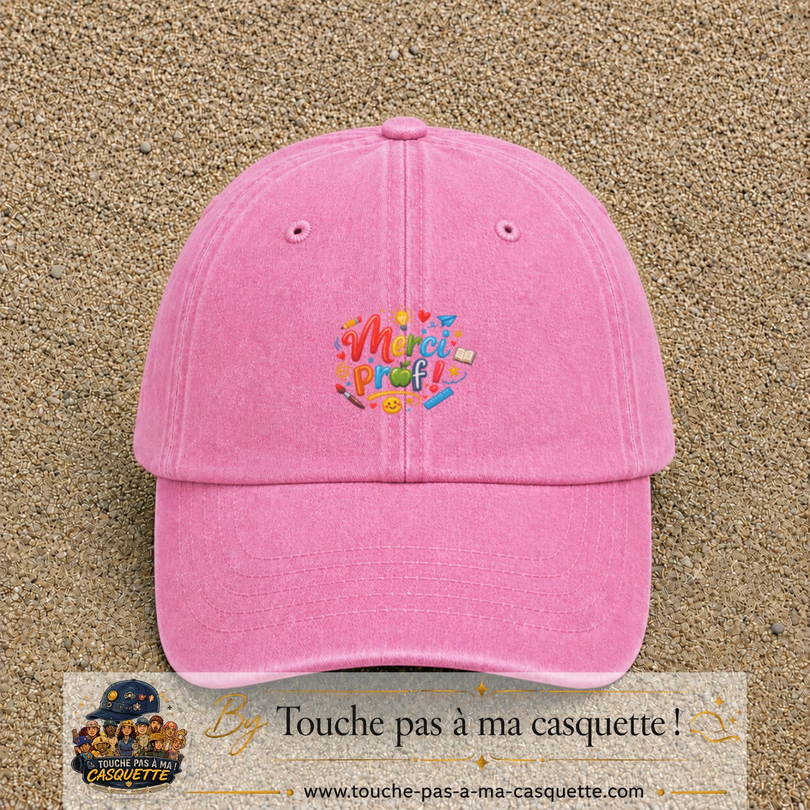 Casquette Rose délavé avec motif Merci Prof coloré en 5 cm – vue principale