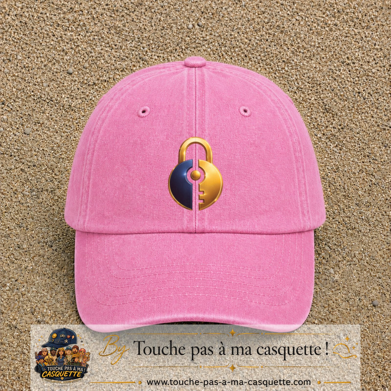 Image principale casquette Rose délavé avec motif Cadenas doré 7 cm