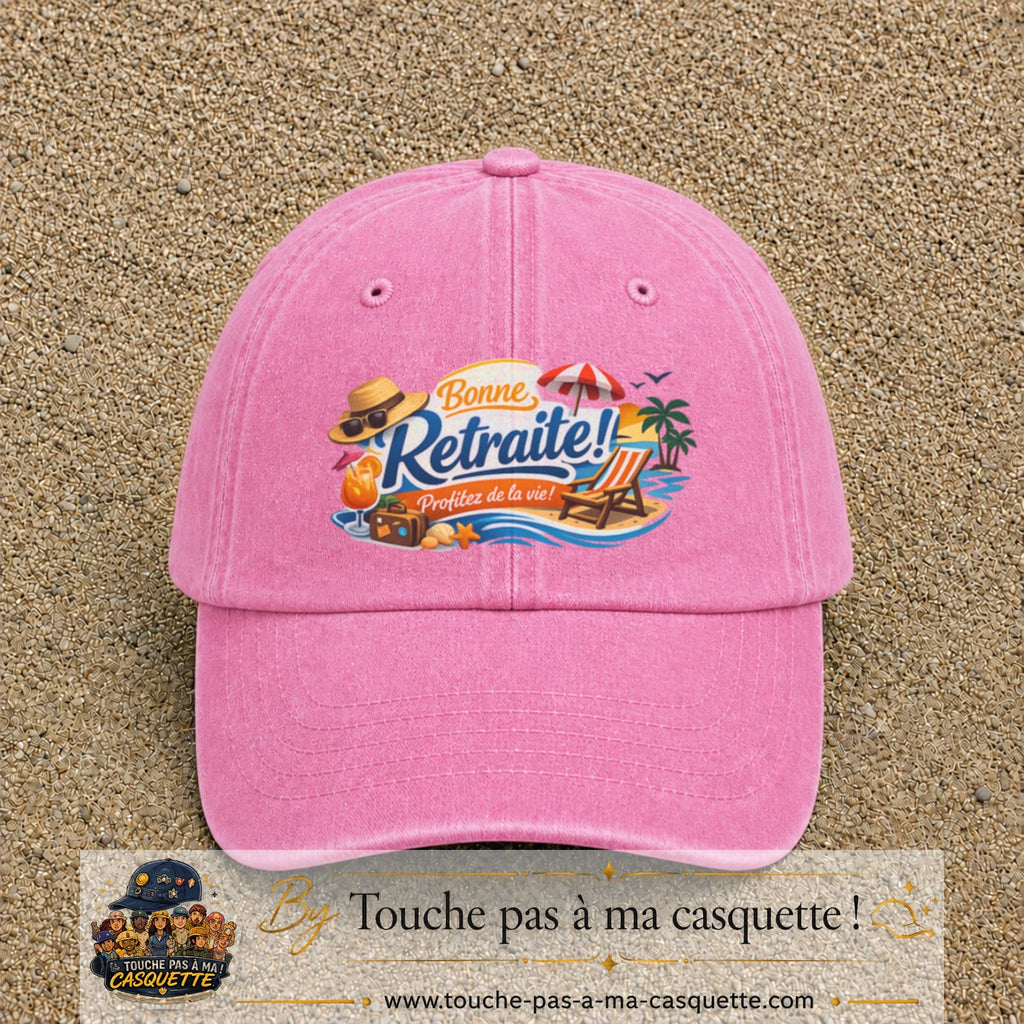 Casquette Rose délavé avec motif Bonne retraite au bord de la mer en 7 cm – vue principale