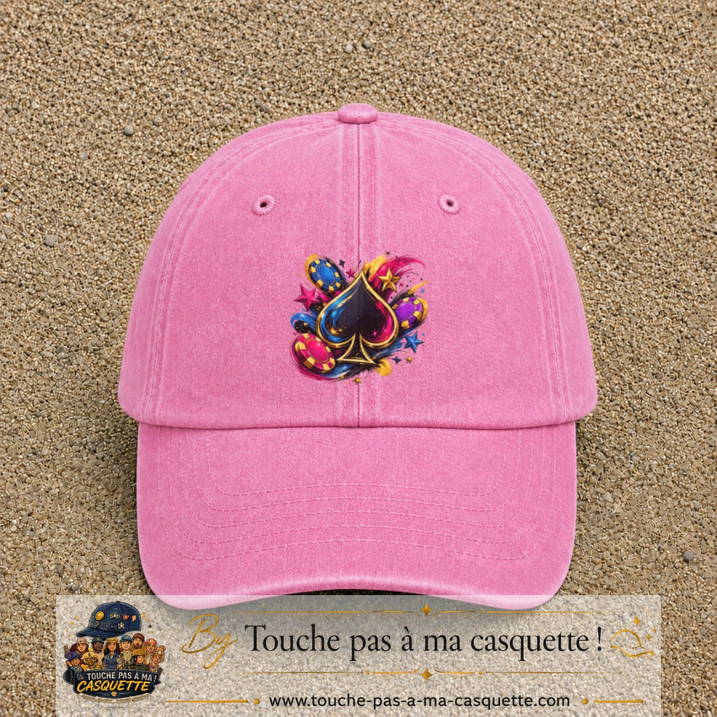 Casquette Rose délavé avec motif As de pique et jetons de poker en 7 cm – vue principale