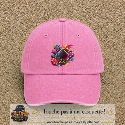 Casquette Rose délavé avec motif As de pique et jetons de poker en 7 cm – vue principale
