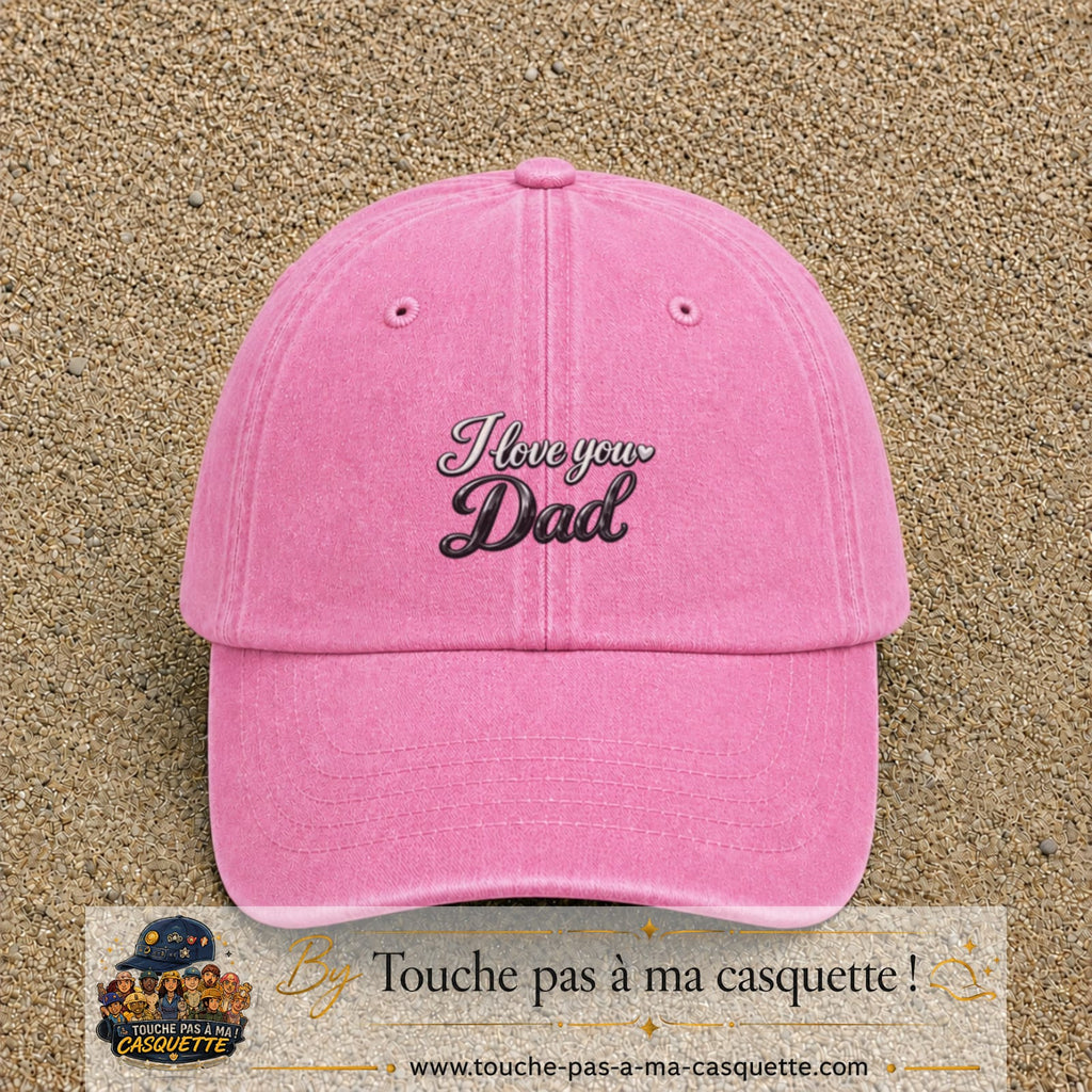 Casquette Rose délavé avec motif I Love You Dad en calligraphie en 5 cm – vue principale